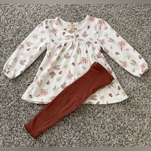 Kit + Pearl Leaf Print Toddler Girl Set with Rust Leggings
